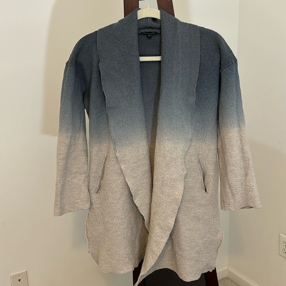 Eileen Fisher Jackets & Blazers - Eileen Fisher 100% Boiled Wool Blue Tan Ombré High Collar Coat Jacket Sz Medium